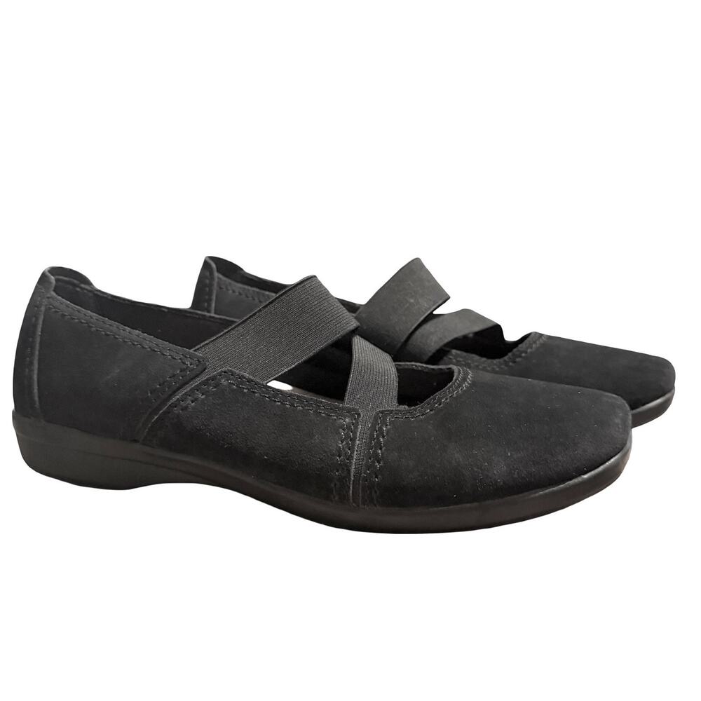 Clarks Artisan Haydn Juniper Black Suede Leather Mary Jane Flats Shoes sz 9.5
